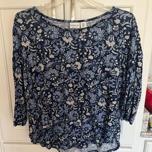 Rachel Zoe Navy and White Floral Long Sleeve Top 1x